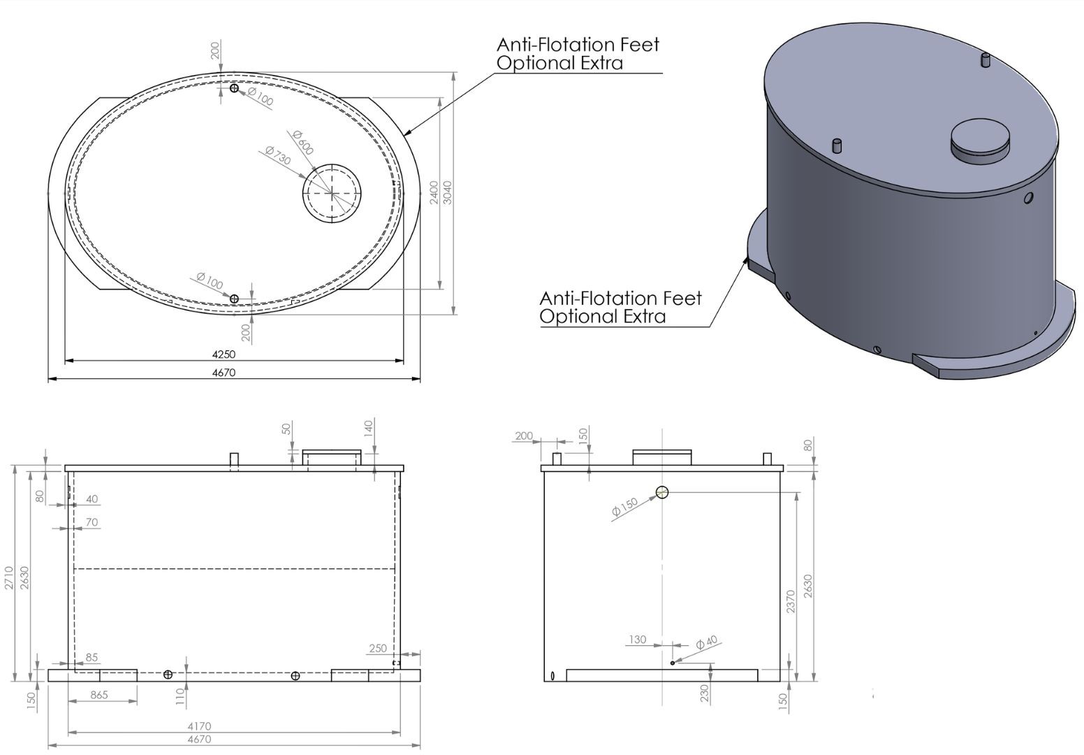 Wade Concrete 23,000 Litre Concrete Water Tank Technical Specification Drawings