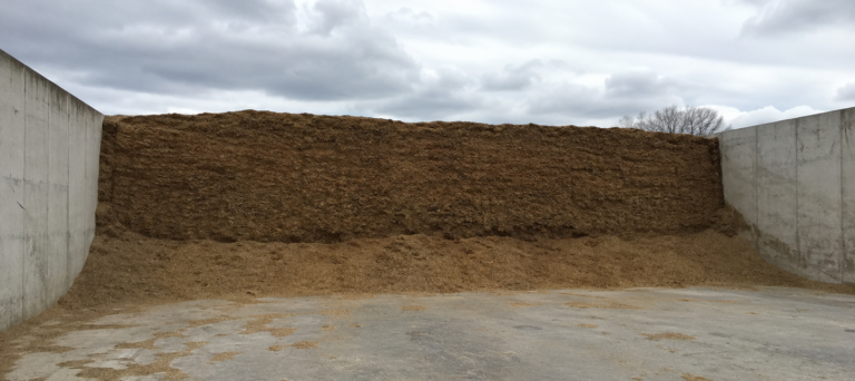 A silage bunker with concrete L-Block Sides